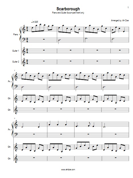 Scarborough - Piano and Guitar Accompaniment Music Score Preview